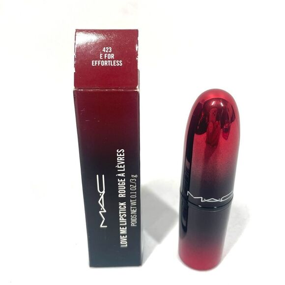 Mac Love Me Lipstick #423 E For Effortless Medium Dark Red New In Box - Picture 3 of 4